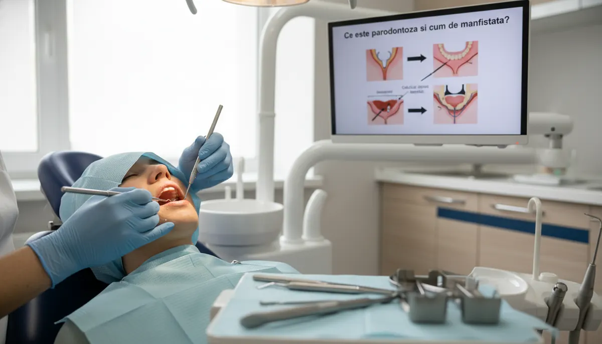 Schemă stadii parodontoza, evoluția bolii de la gingivită la pierderea osului