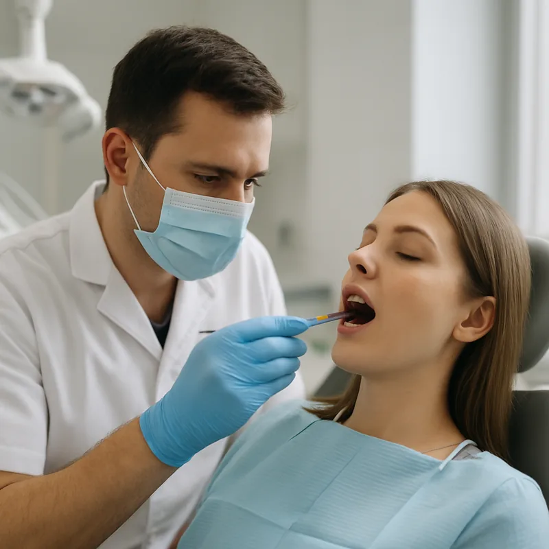 Test de vitalitate pulpară efectuat de medicul stomatolog pe dintele suspectat de chist dentar