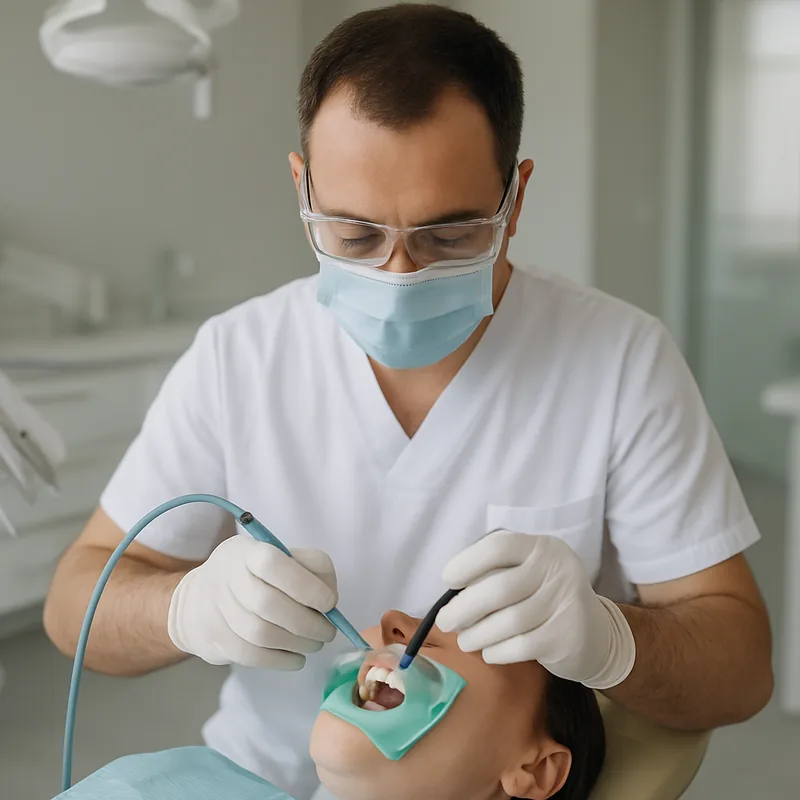 Material bioactiv aplicat peste pulpa dintelui în timpul unui coafaj pulpar direct la cabinetul stomatologic