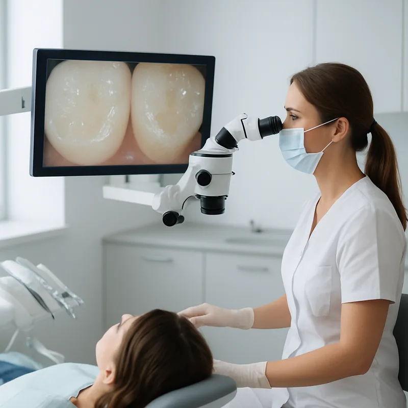 Comparație între suprafața de smalț după detartraj cu ultrasunete și după instrumentar manual, imagine de microscopie