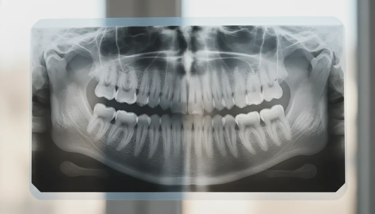 Detaliu radiografie cu poziția dinților permanenți în os
