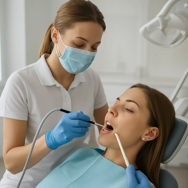 Cheie de culori dentară folosită pentru stabilirea nuanței dinților înainte de tratamentul estetic, la cabinetul stomatologic