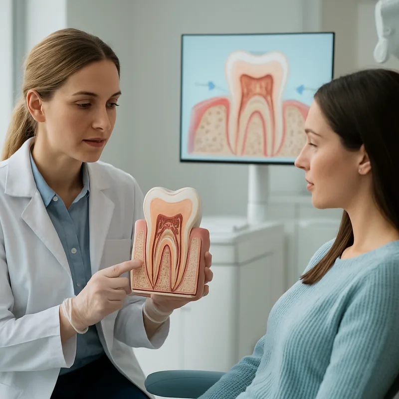 Schemă a tubulilor dentinari expuși care explică sensibilitatea dentară la rece și la cald