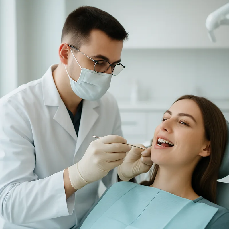 Ortodontul verifică arcul aparatului dentar la o ședință de activare, cabinet cabinetul stomatologic