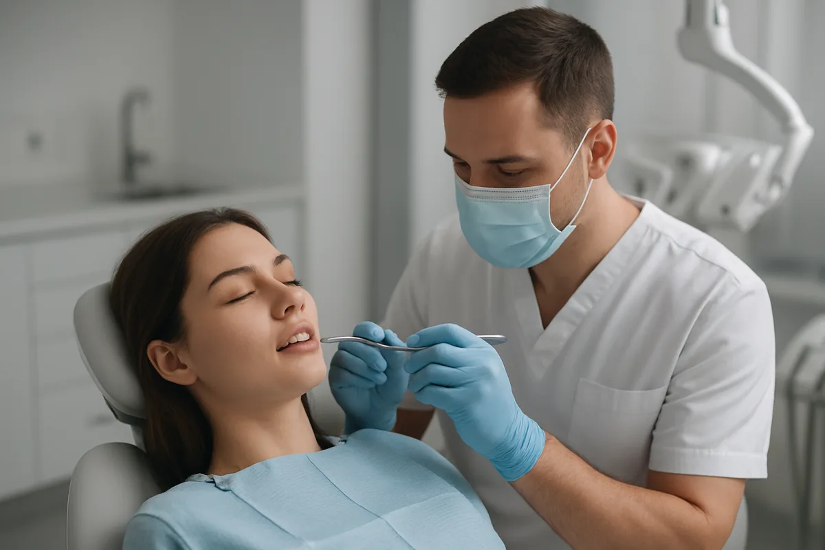 Pacientă relaxată în timpul chiuretajului parodontal sub anestezie locală