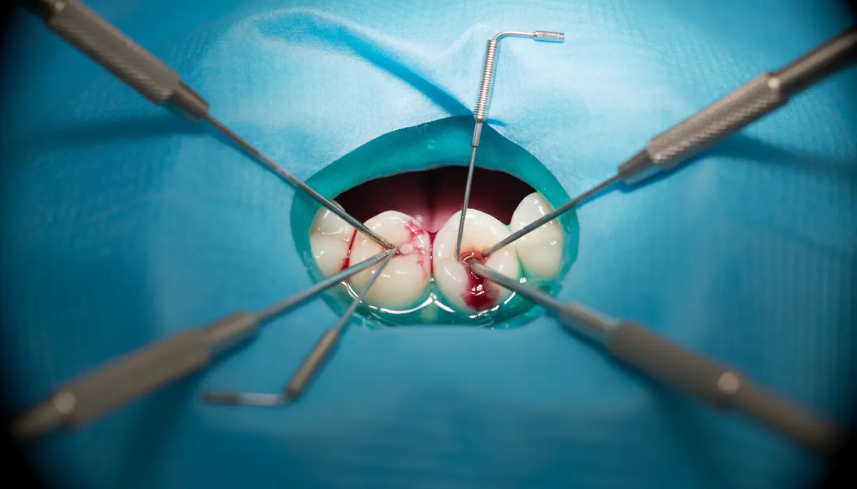 Detaliu clinic relevant pentru doare tratament canal dentar la cabinet stomatologic