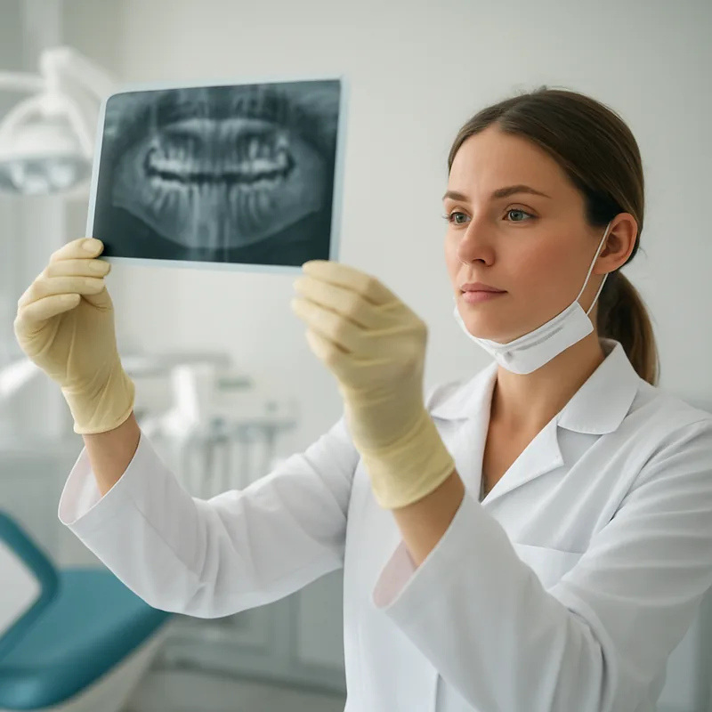 Radiografie de control după tratament de canal, verificată de medicul endodont la cabinetul stomatologic
