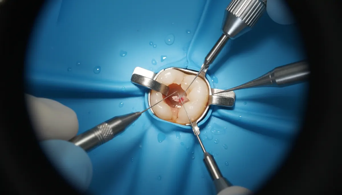 Detaliu clinic relevant pentru endodontie la microscop la cabinet stomatologic