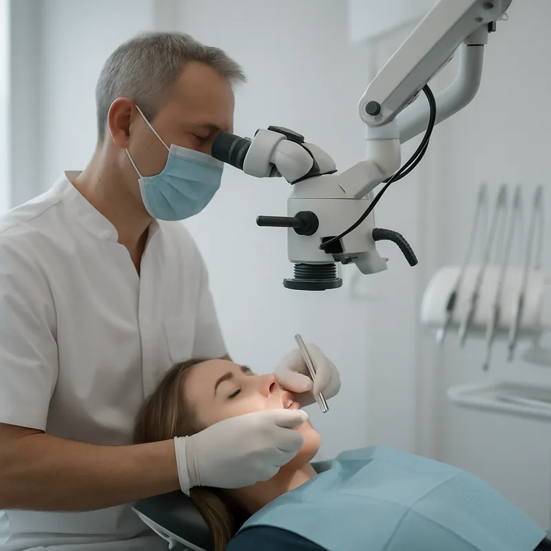 Tratament de canal sub microscop la cabinetul stomatologic, pentru eliminarea infecției care întreține fistula gingivală