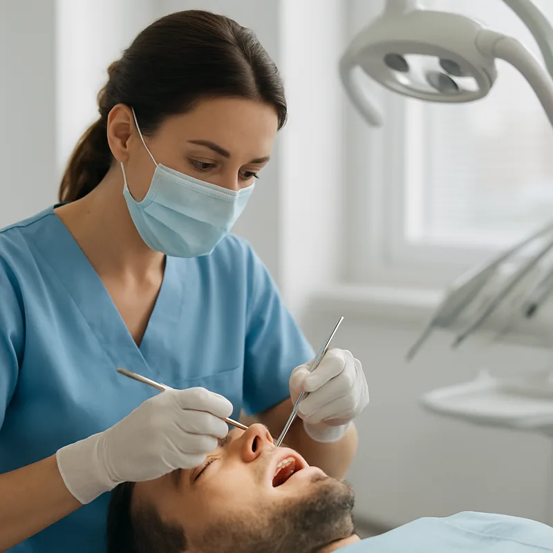 Chiuretaj parodontal în câmp închis cu curetă Gracey, etapa care precede implantul la pacientul cu parodontoză