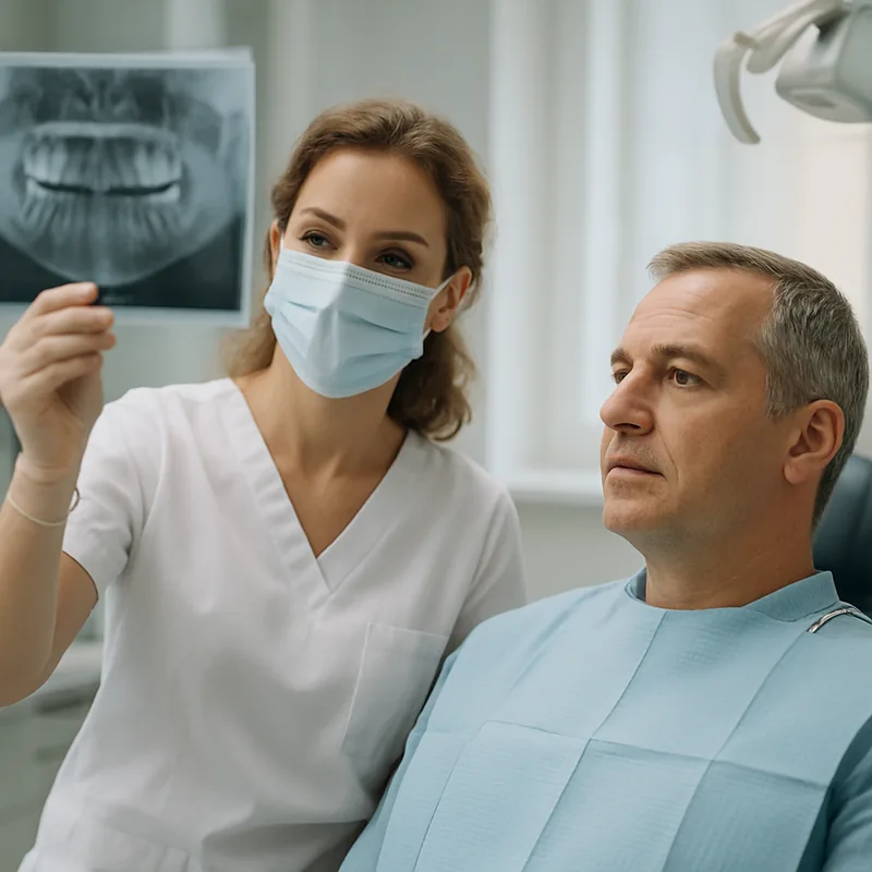 Radiografie bitewing folosită pentru depistarea cariei secundare de sub o plombă veche