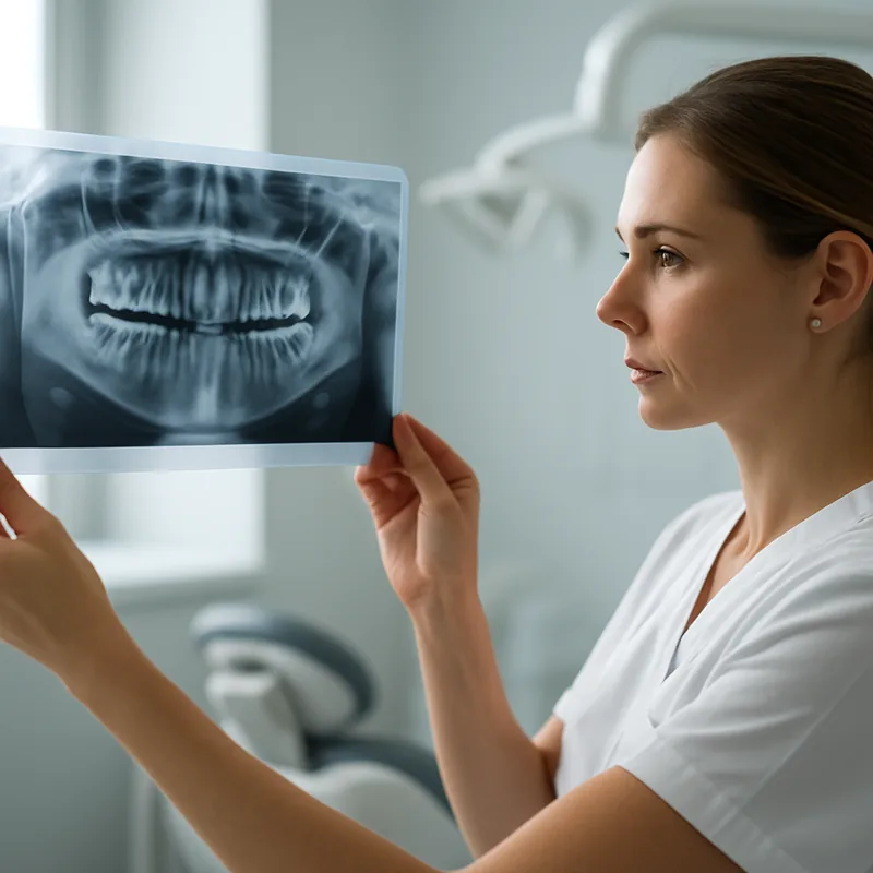 Radiografie dentară de control folosită pentru măsurarea pierderii de os din jurul unui implant dentar