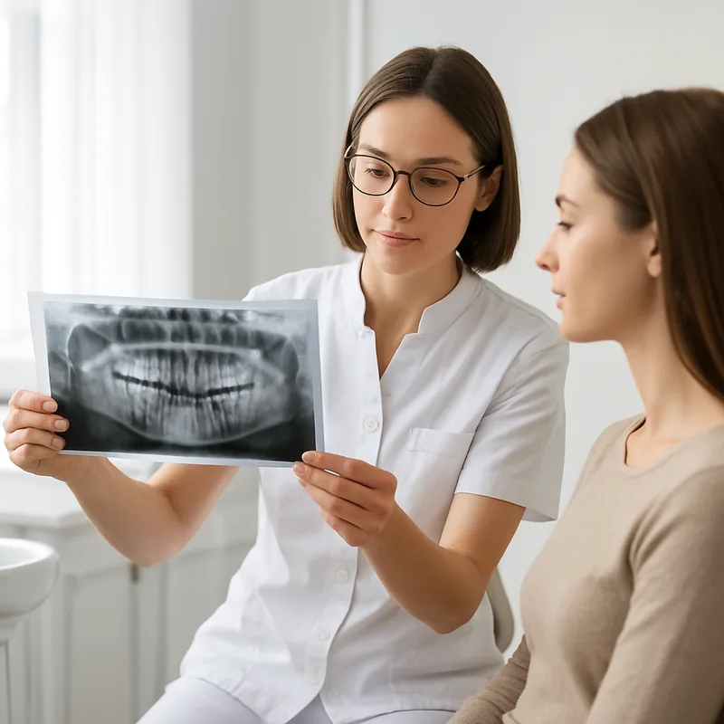 Radiografie panoramică folosită pentru planificarea extracției molarului de minte semiinclus la cabinetul stomatologic
