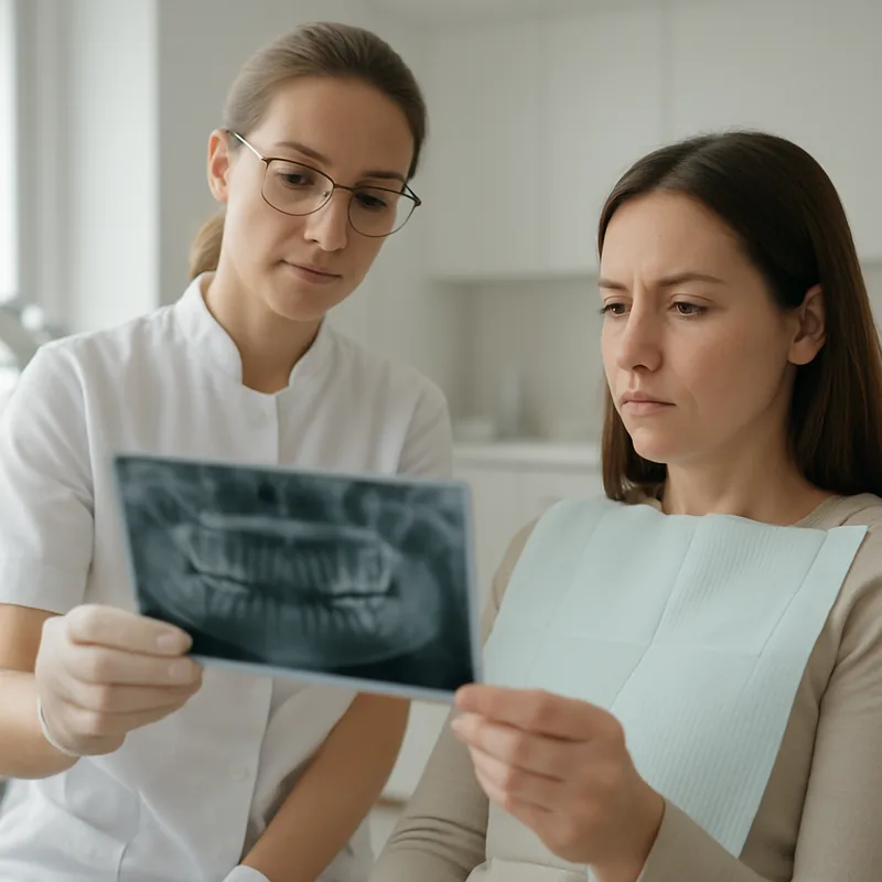 Radiografie bitewing cu carie secundară formată sub marginea unei plombe vechi
