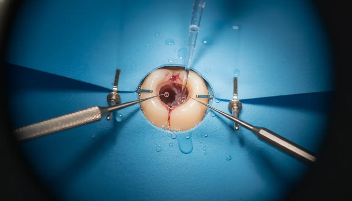 Detaliu clinic relevant pentru tratament canal la microscop pret la cabinet stomatologic